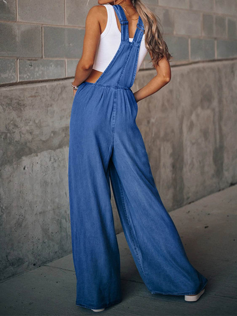 Distressed Wide Leg Denim Overalls - UnLaced Boutique