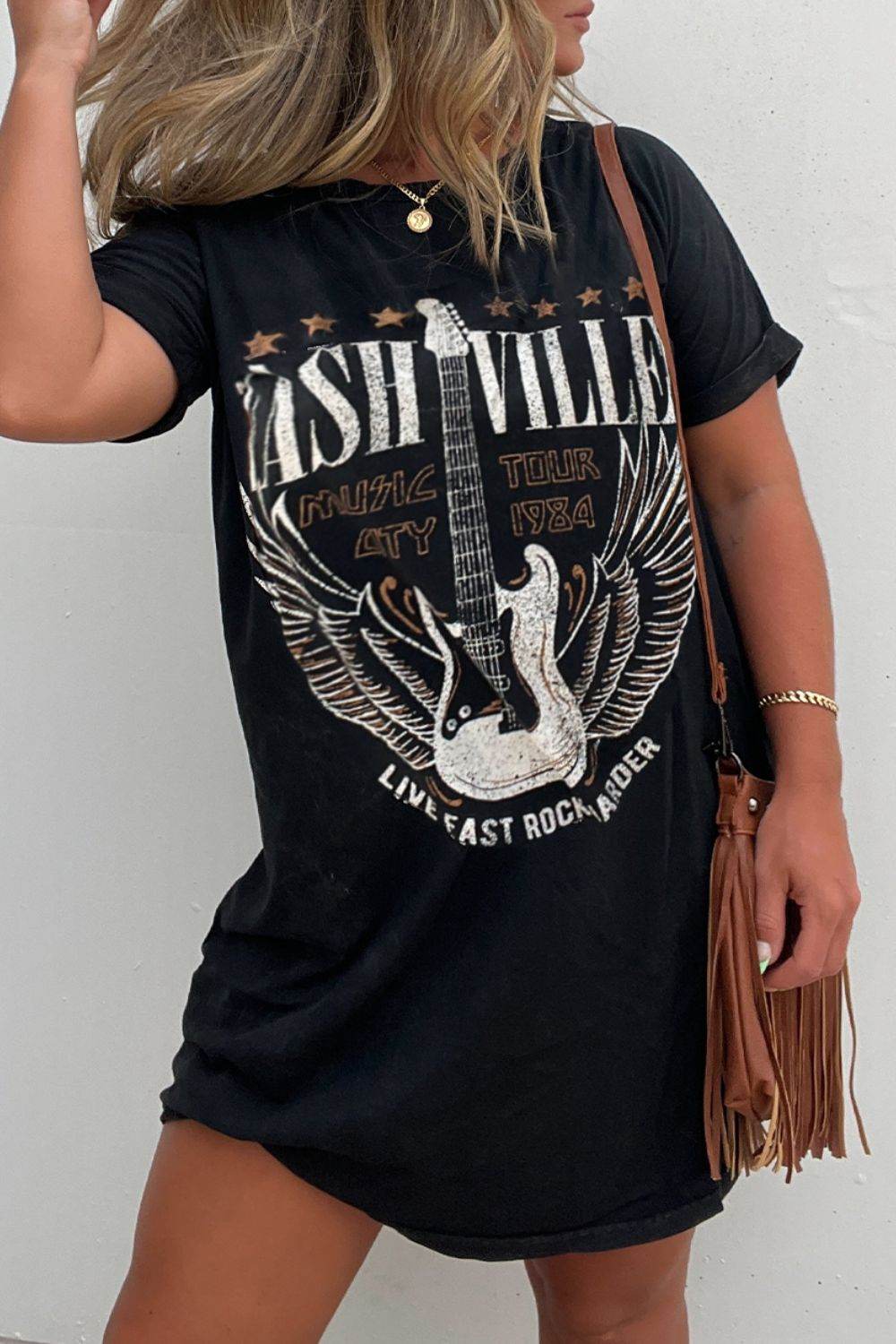 Graphic Round Neck Short Sleeve Tee Dress - UnLaced Boutique