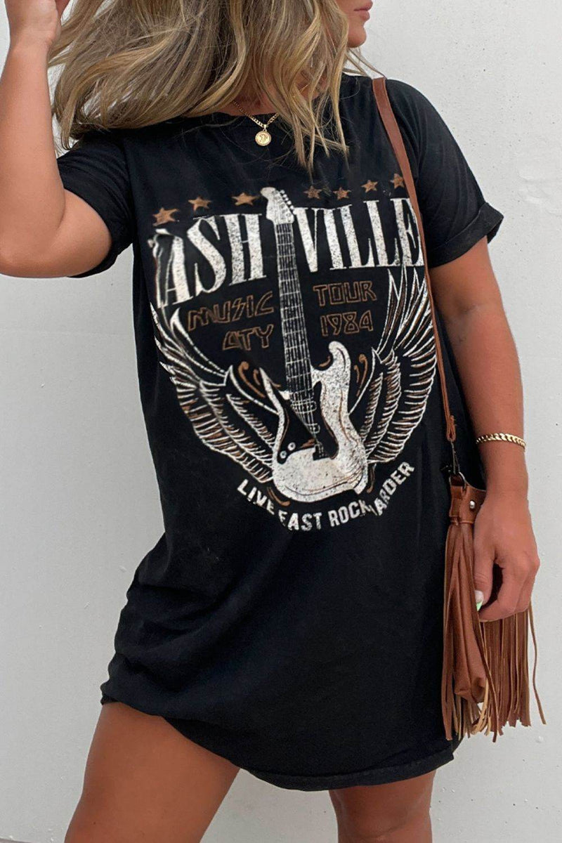 Graphic Round Neck Short Sleeve Tee Dress - UnLaced Boutique