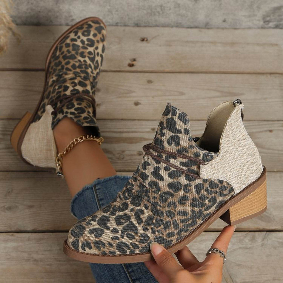 Contrast Canvas Low Heel Boots - UnLaced Boutique