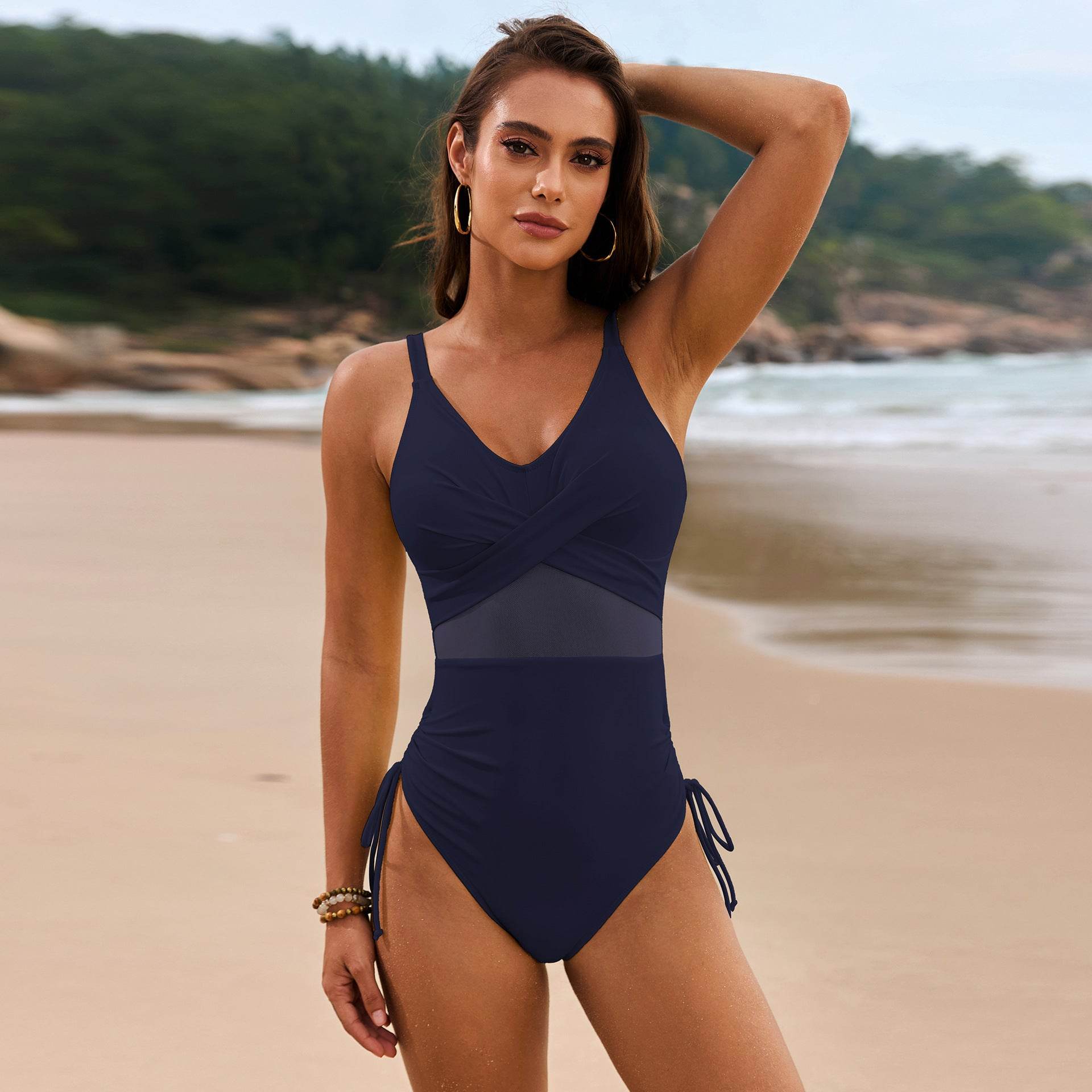 Drawstring Ruched V-Neck One-Piece Swimwear - UnLaced Boutique