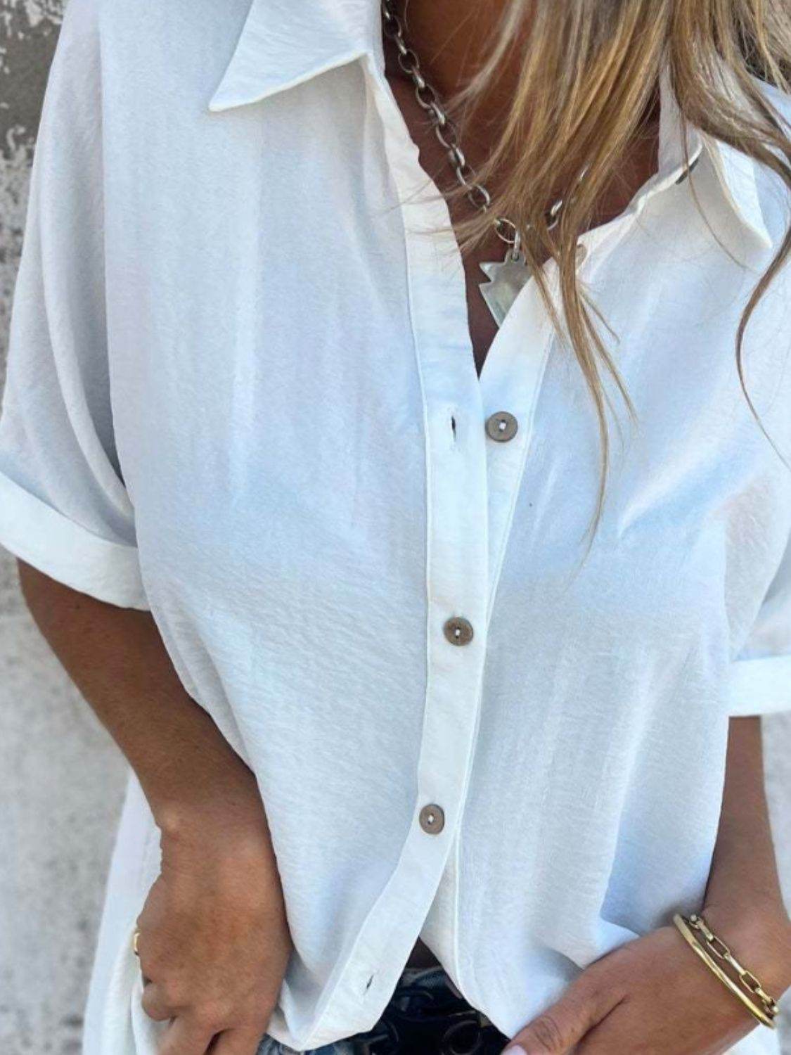 Full Size Button Down Short Sleeve Shirt Plus Size - UnLaced Boutique
