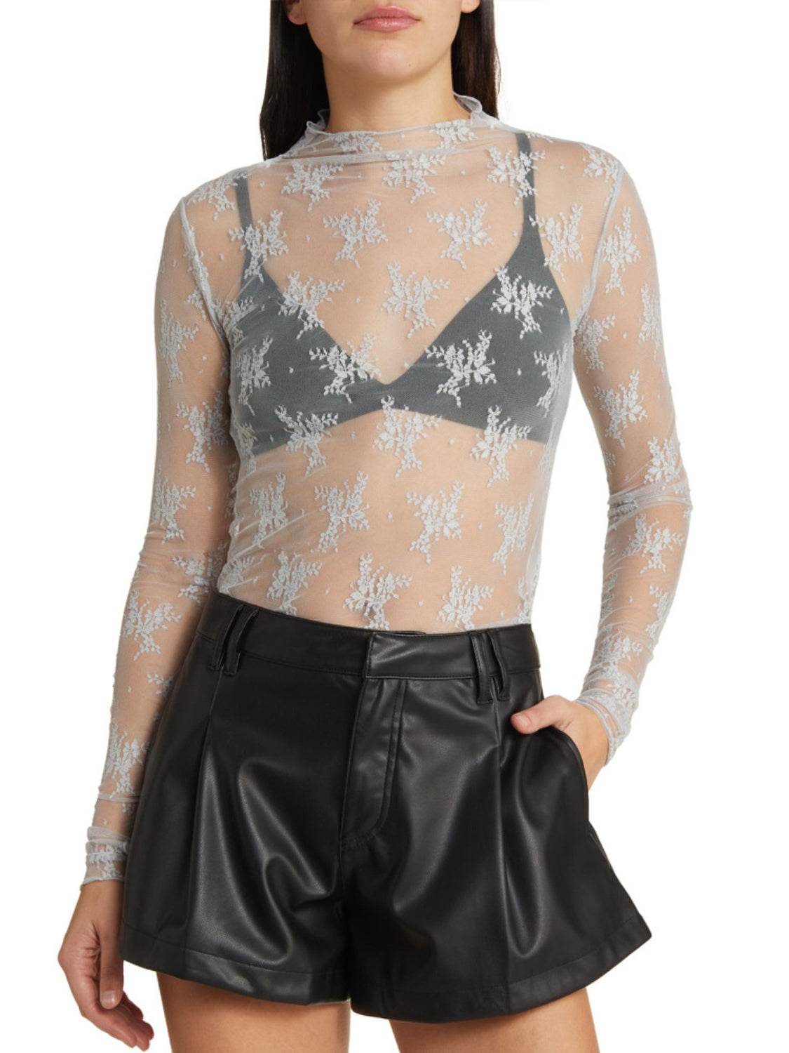 Lace Mock Neck Long Sleeve Blouse - UnLaced Boutique