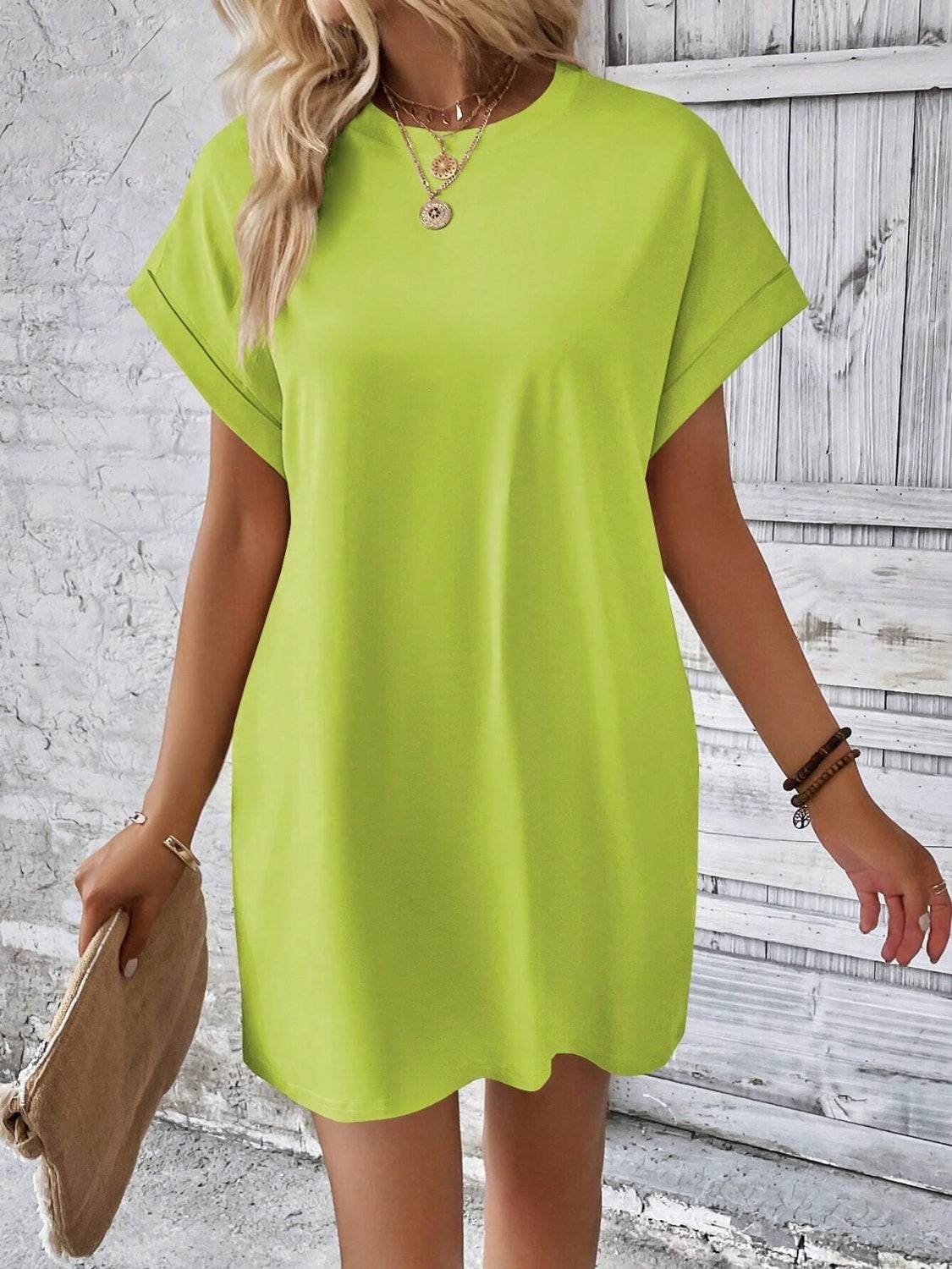 Round Neck Short Sleeve Mini Dress - UnLaced Boutique
