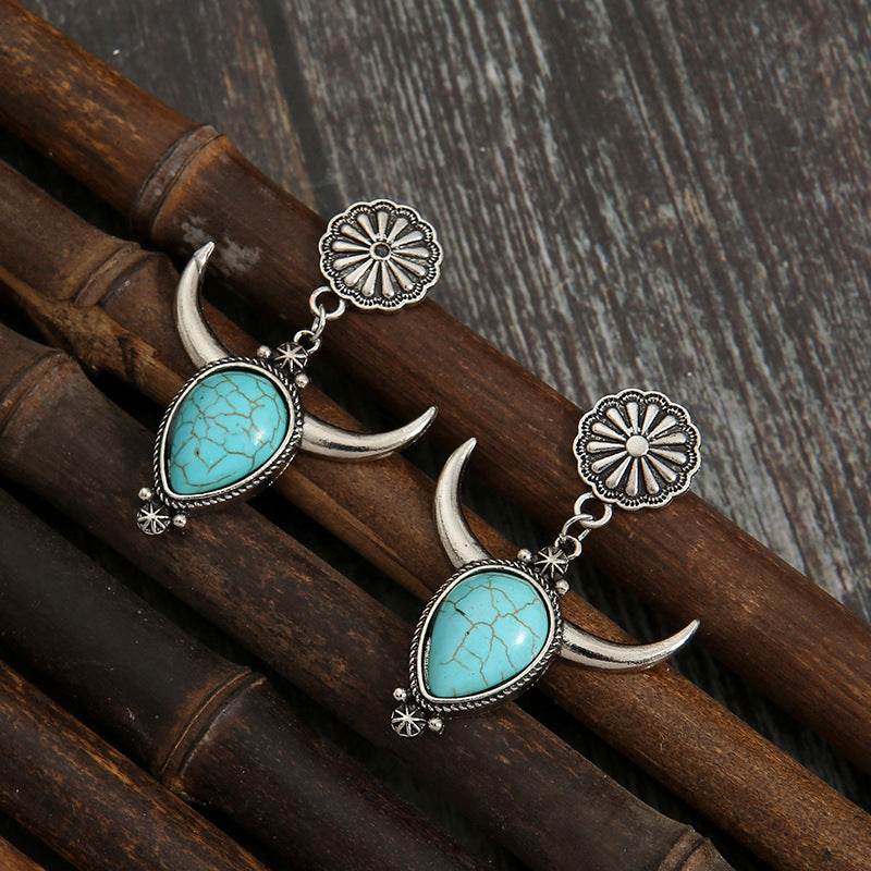 Artificial Turquoise Alloy Cow Head Earrings - UnLaced Boutique