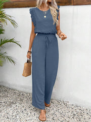 Lace Trim Round Neck Top and Pants Set - UnLaced Boutique