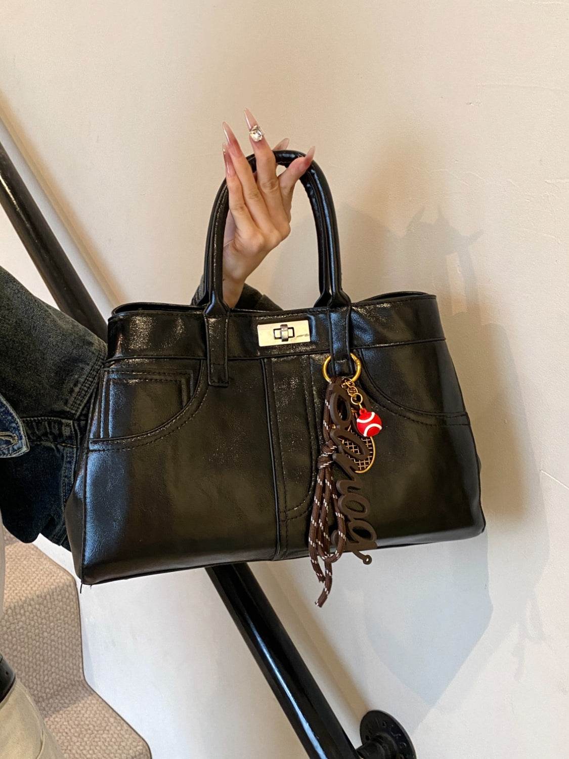 PU Leather Handbag with Pendant - UnLaced Boutique