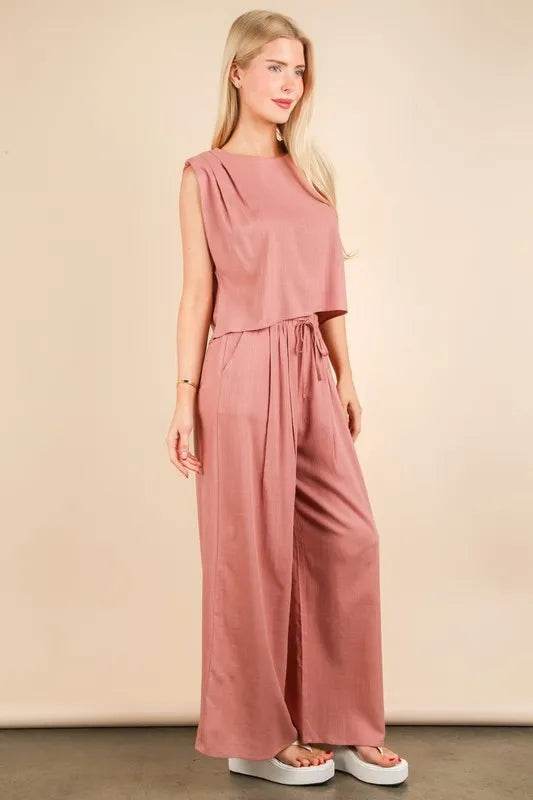 VERY J Solid Woven Top & Pants Set - UnLaced Boutique