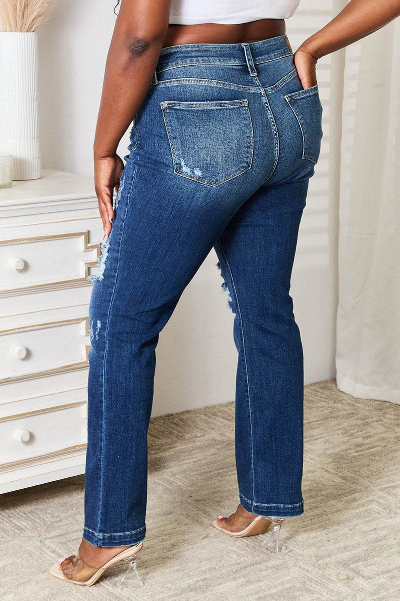 Judy Blue Full Size Mid Rise Hand Sand & Destroy Bootcut Jeans - UnLaced Boutique