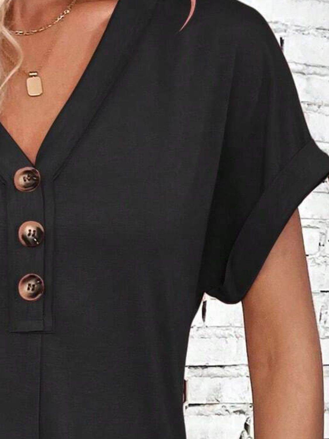 Quarter Button V-Neck Short Sleeve Dress - UnLaced Boutique
