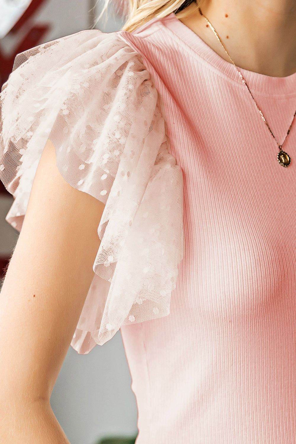 Ruffled Round Neck Cap Sleeve Blouse - UnLaced Boutique