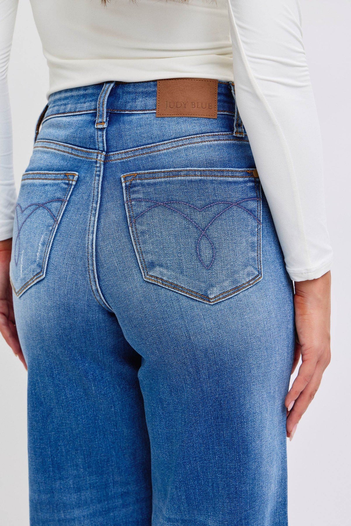 Judy Blue Full Size Distressed High Waist Wide Leg Jeans - UnLaced Boutique