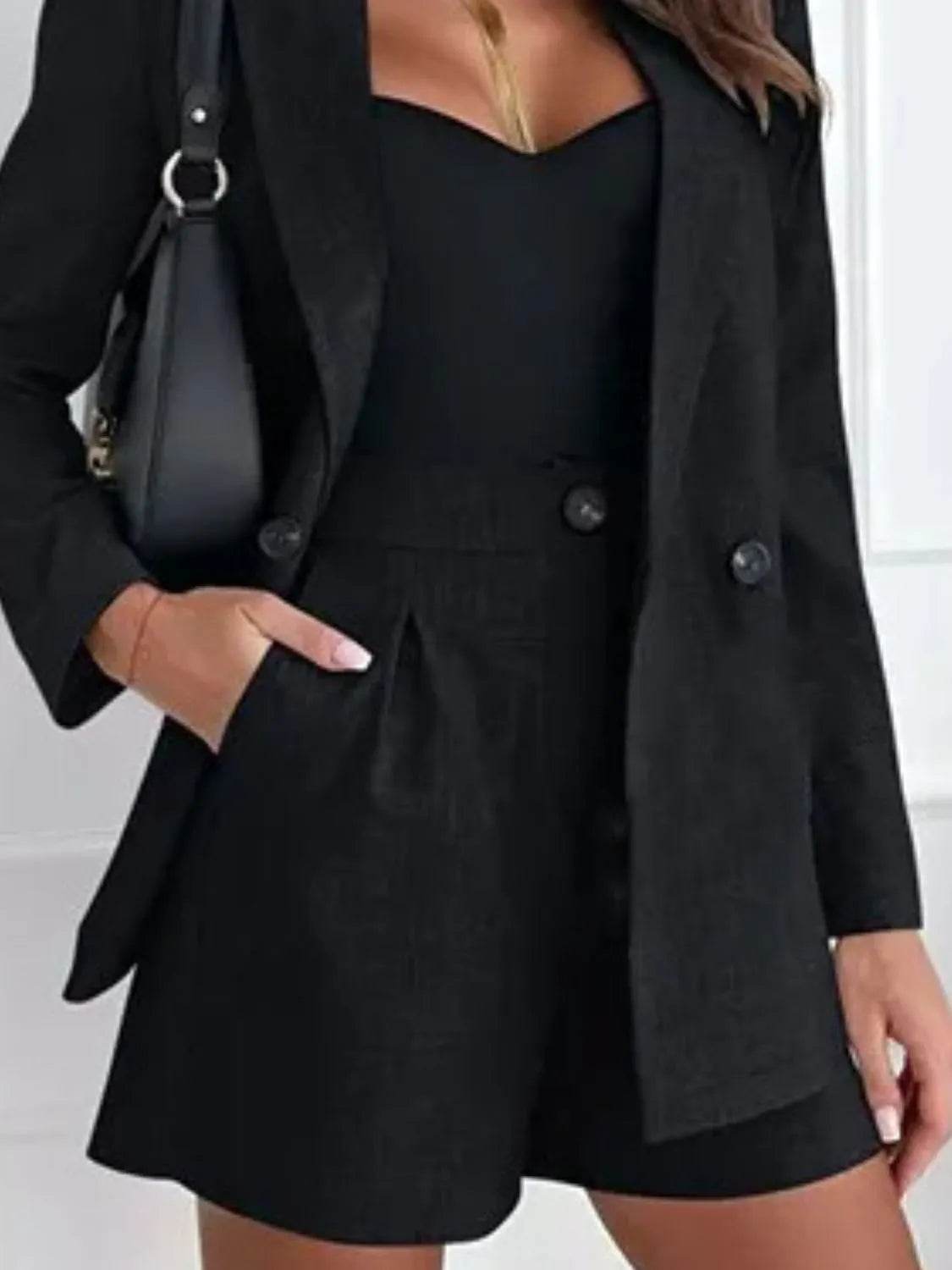 One Button Lapel Collar Blazer and Shorts Set - UnLaced Boutique