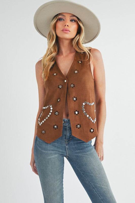 Aemi + Co Heart Rivet Detail Suede Vest Coat - UnLaced Boutique