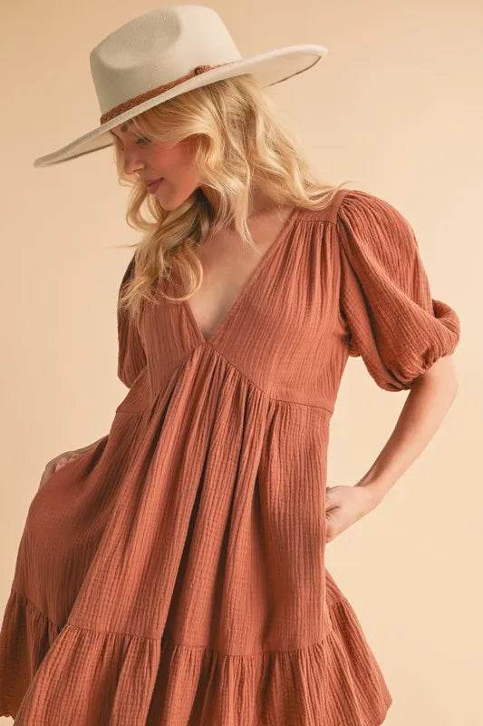 Aemi+Co Tied Back Ruffled Short Sleeve Mini Dress - UnLaced Boutique