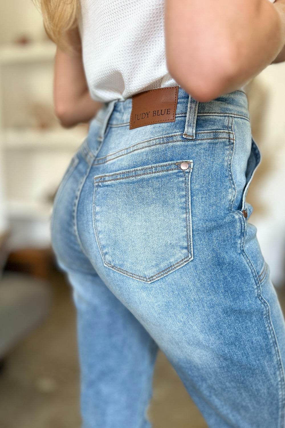 Judy Blue Full Size Distressed Straight Jeans with Patch Pockets - UnLaced Boutique