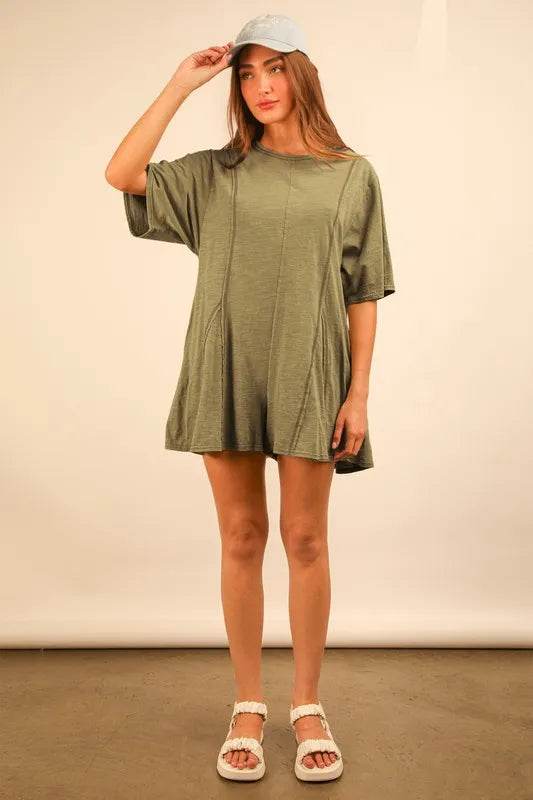 VERY J Mineral Washed Oversized Knit Comfy Romper - UnLaced Boutique