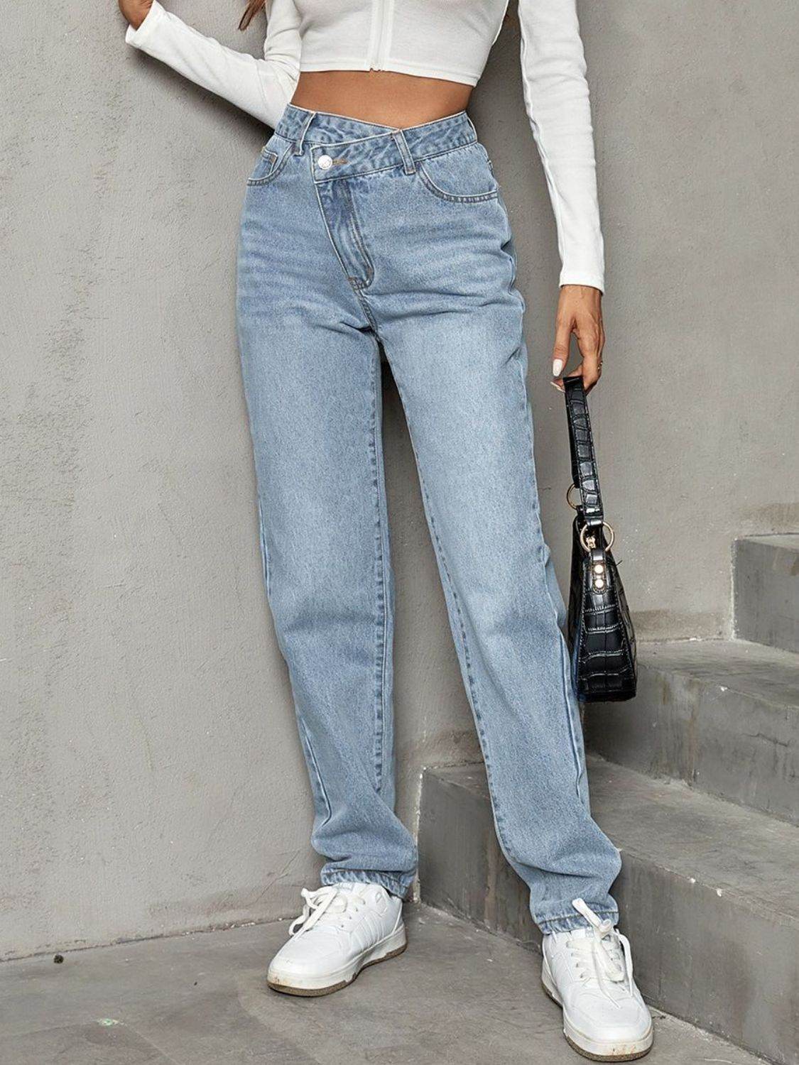 Asymmetrical Waist Straight Leg Jeans - UnLaced Boutique