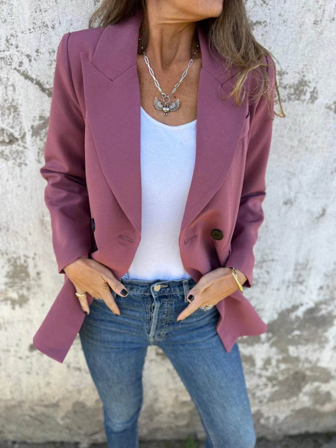 Full Size Collared Neck Long Sleeve Blazer - UnLaced Boutique