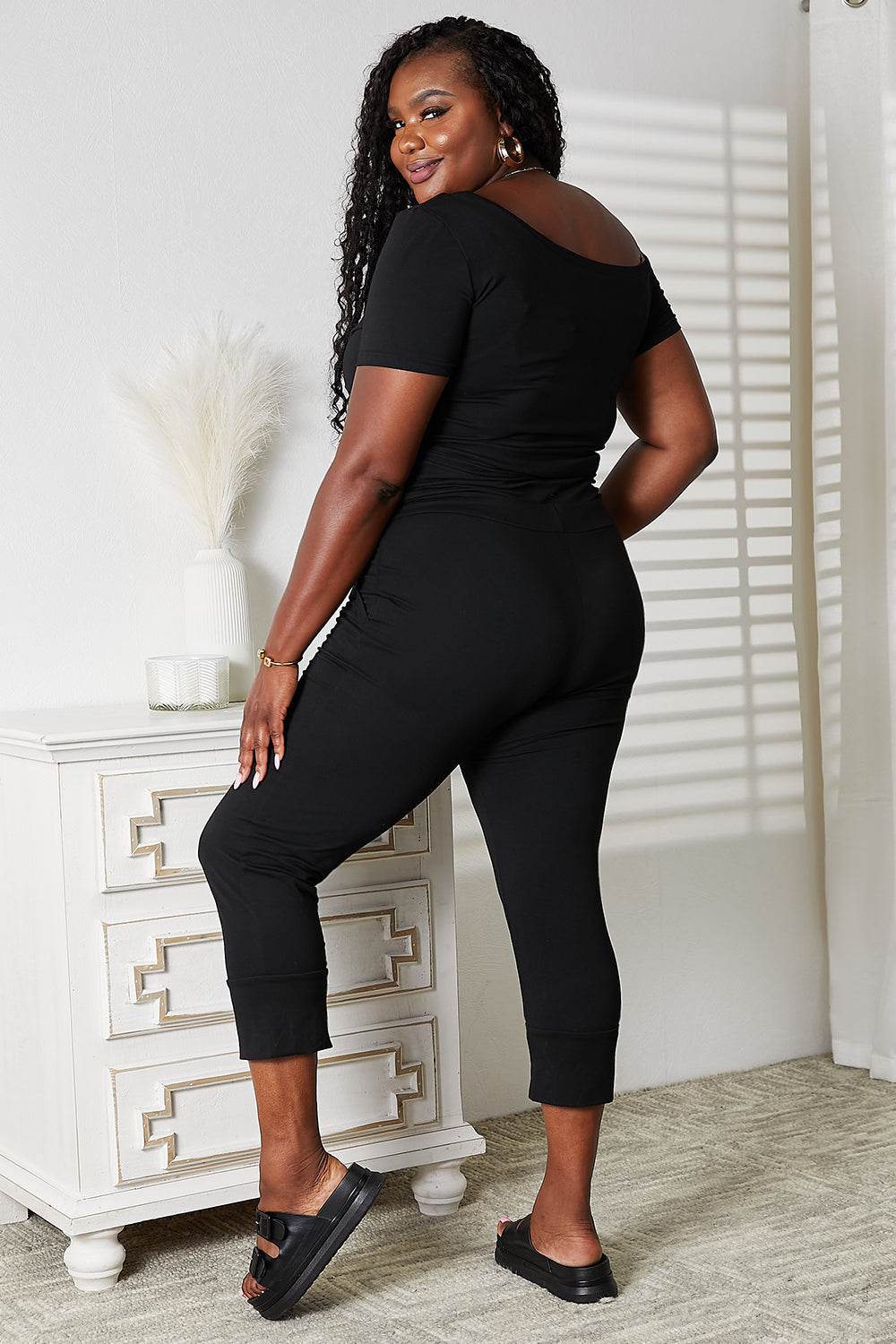 Double Take Asymmetrical Neck Tied Jumpsuit with Pockets - UnLaced Boutique