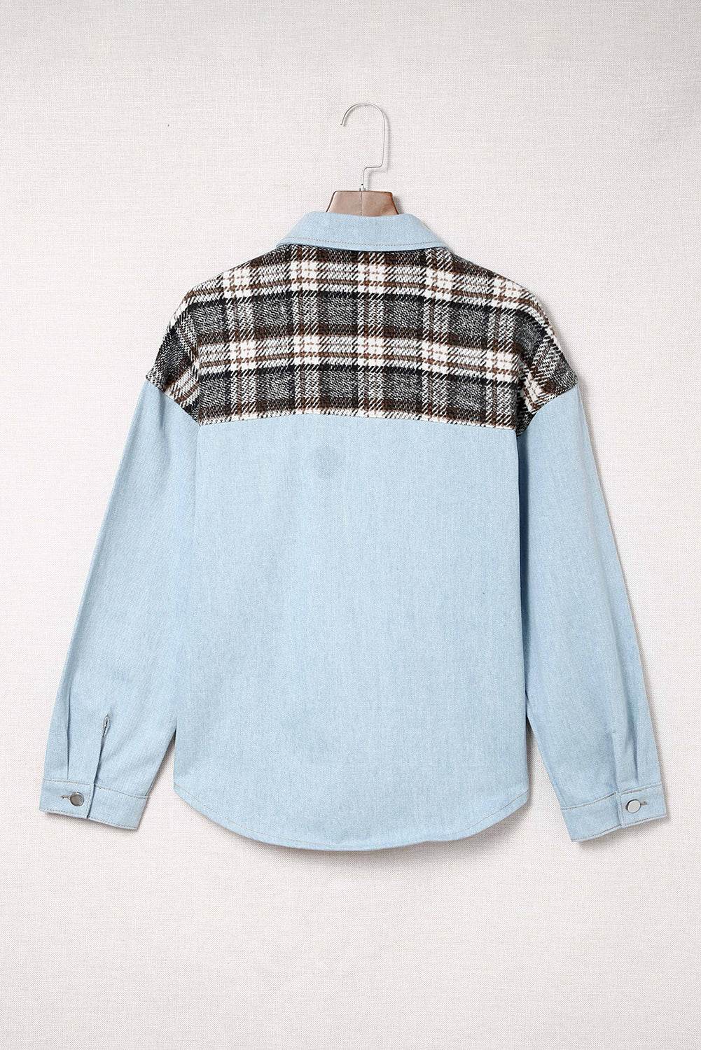 Plaid Pocketed Button Up Denim Jacket - UnLaced Boutique