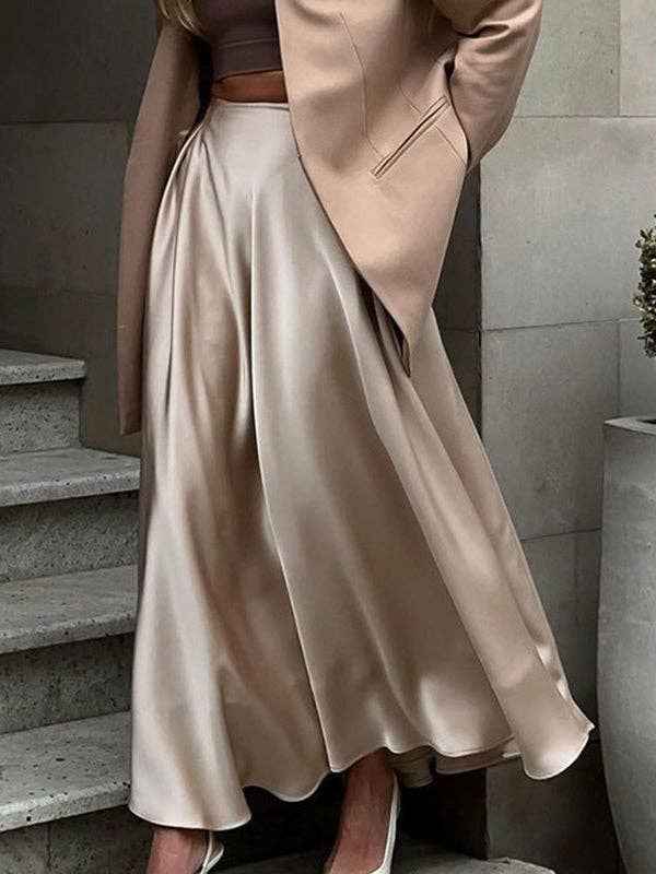 A - Line High Waisted Elasticity Pleated Solid Color Skirts - UnLaced Boutique