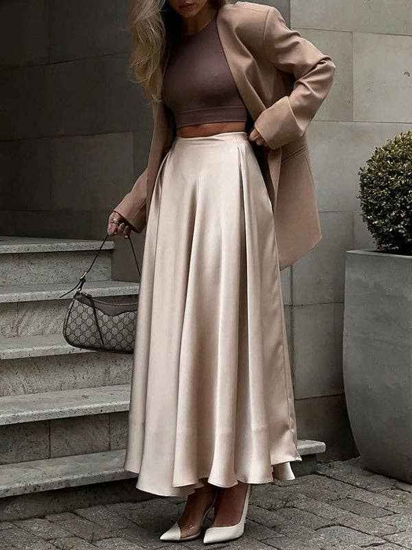 A - Line High Waisted Elasticity Pleated Solid Color Skirts - UnLaced Boutique