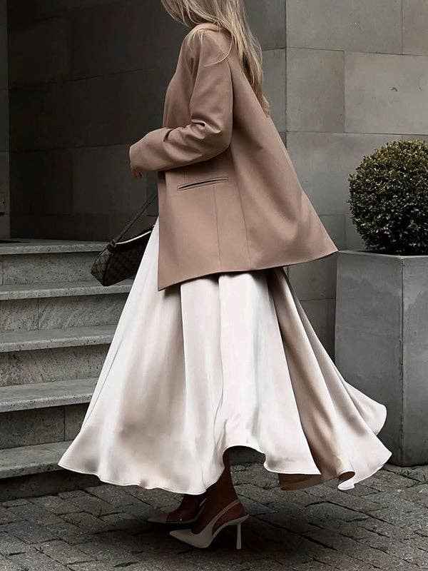 A - Line High Waisted Elasticity Pleated Solid Color Skirts - UnLaced Boutique