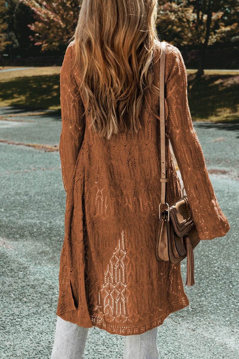 Openwork Open Front Long Sleeve Cardigan - UnLaced Boutique