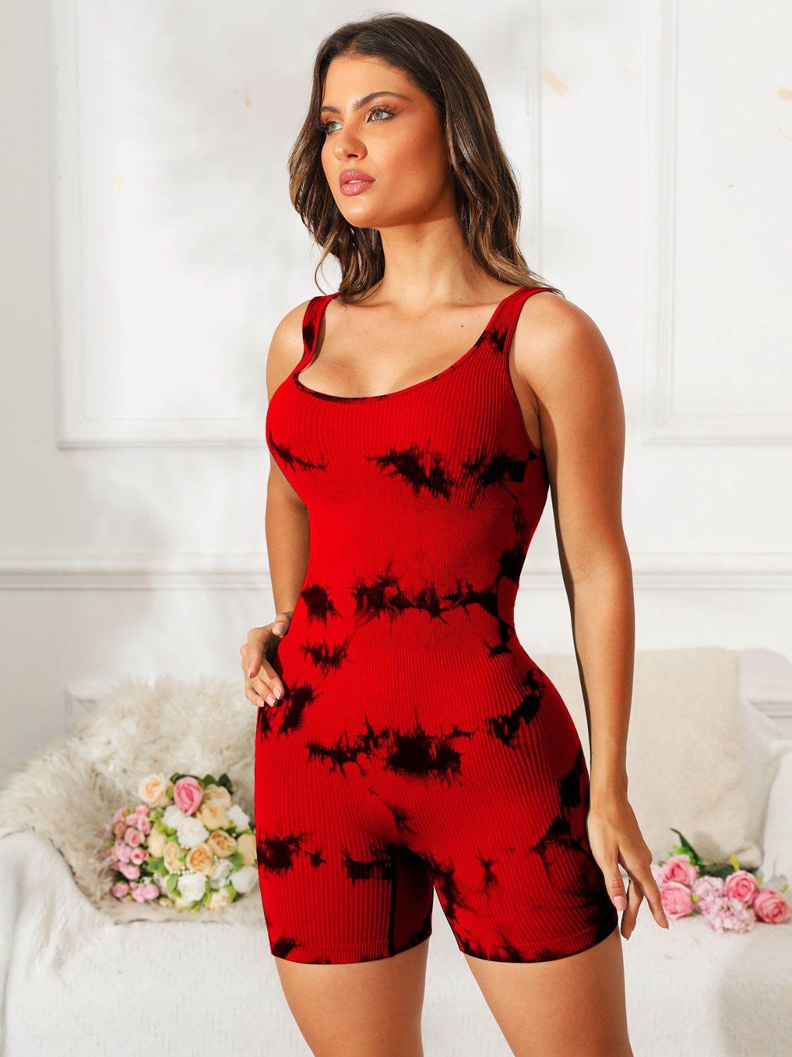 Tie-Dye Wide Strap Active Romper - UnLaced Boutique