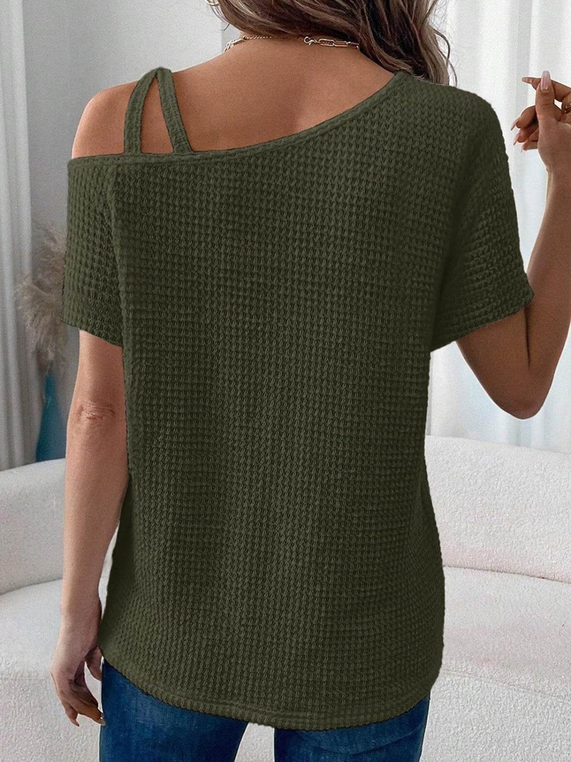 Asymmetrical Neck Short Sleeve T-Shirt - UnLaced Boutique