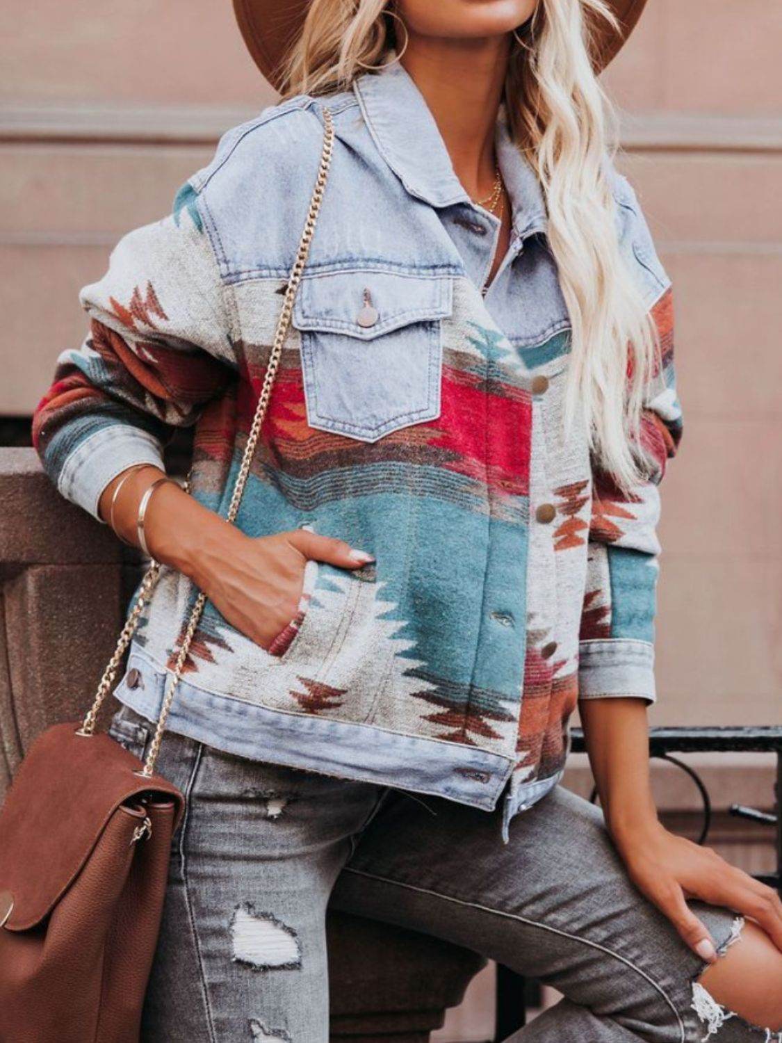 Geometric Button Up Long Sleeve Jacket - UnLaced Boutique
