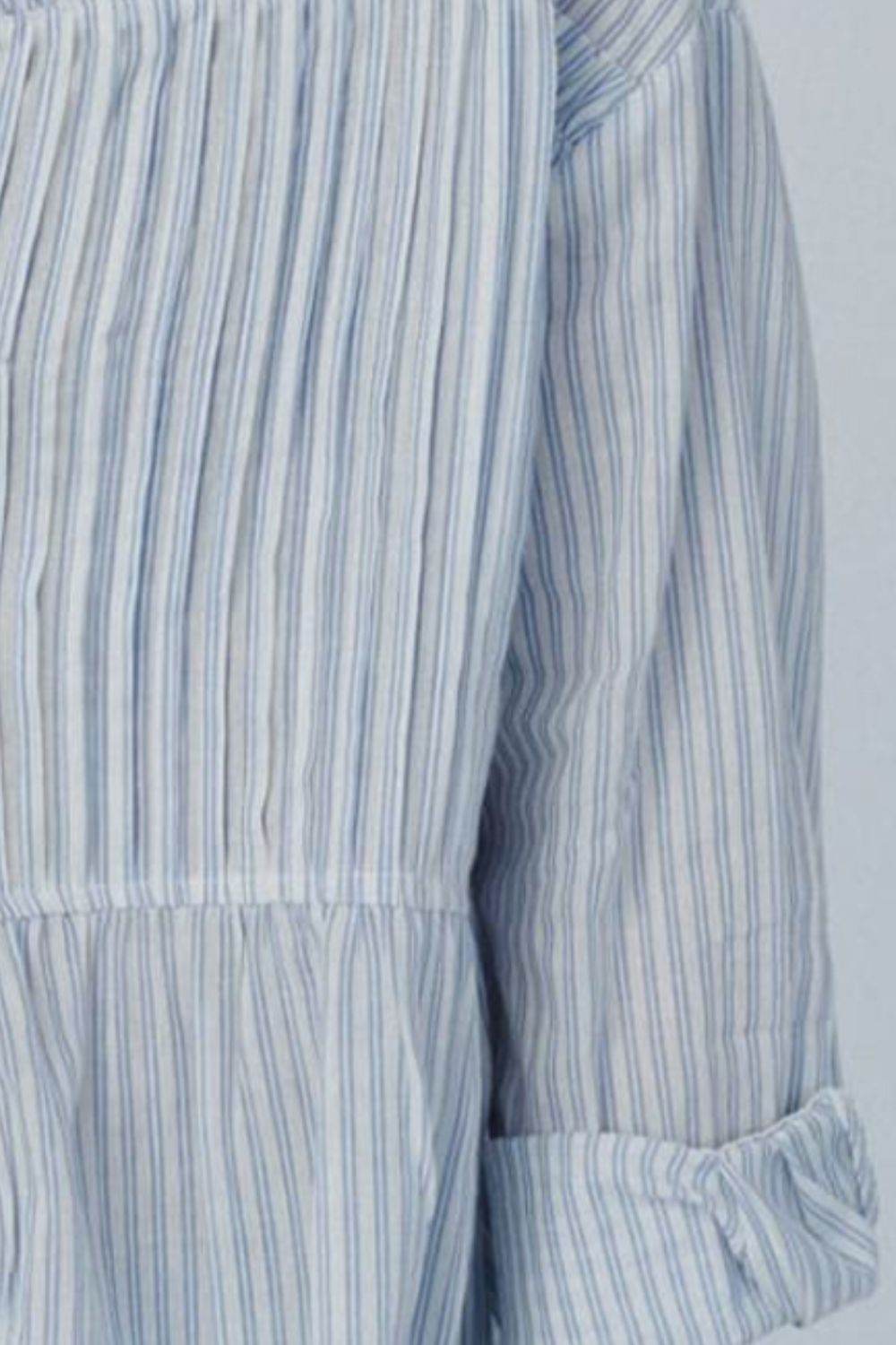 Frill Striped Collared Neck Long Sleeve Shirt - UnLaced Boutique
