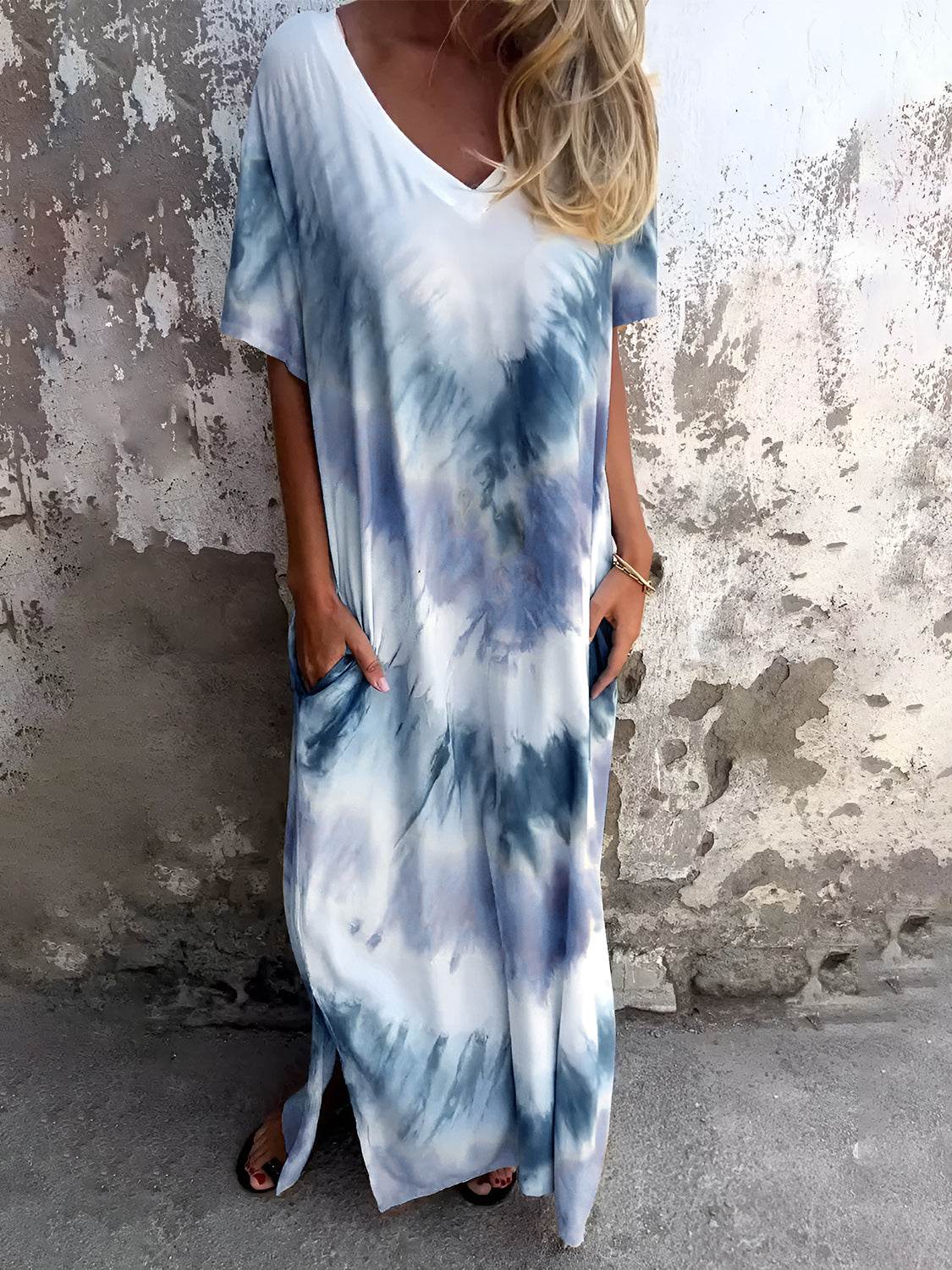 Full Size Pocketed Tie-Dye Short Sleeve Dress - UnLaced Boutique