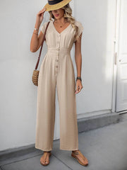 V-Neck Wide Leg Jumpsuit - UnLaced Boutique