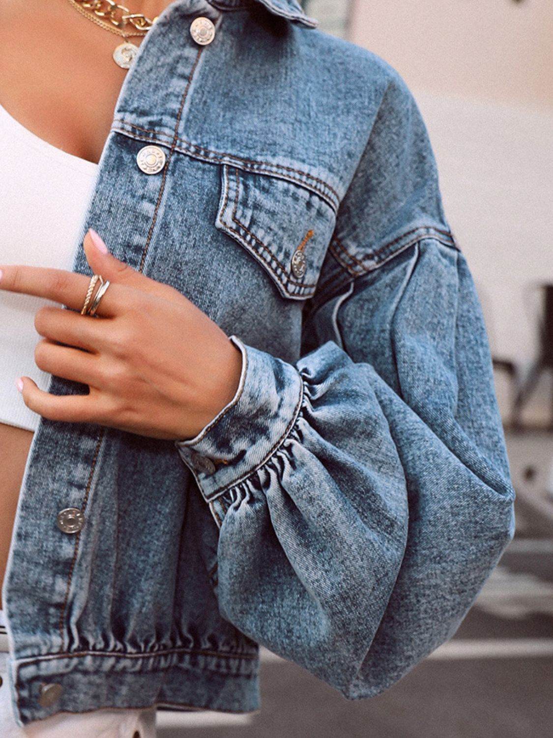 Collared Neck Dropped Shoulder Denim Top - UnLaced Boutique