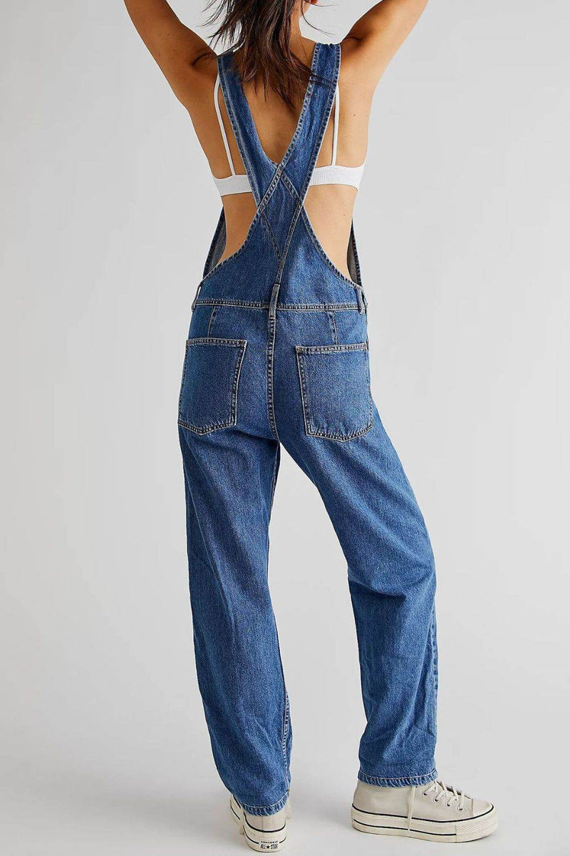 Wide Strap Square Neck Denim Overalls - UnLaced Boutique