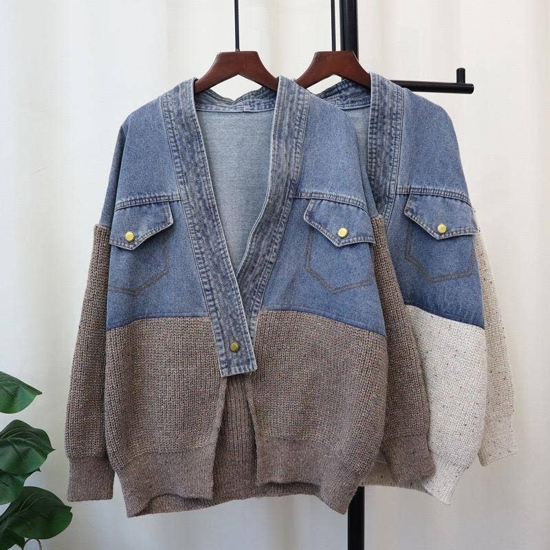 Chic Denim-Knit Women’s Cardigan - Fall/Winter