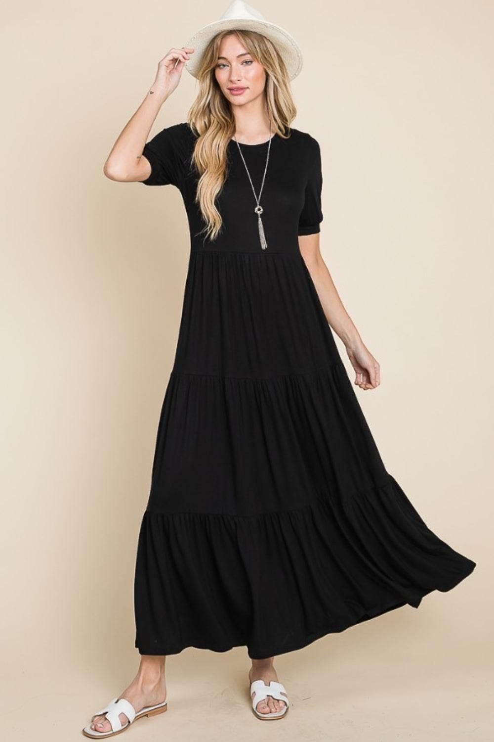 BOMBOM Short Sleeve Tiered Maxi Dress - UnLaced Boutique
