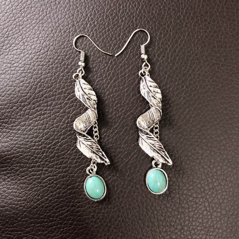 Alloy Leaf Artificial Turquoise Earrings - UnLaced Boutique
