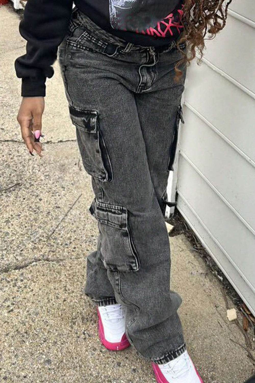 Washed Jeans with Cargo Pockets - UnLaced Boutique