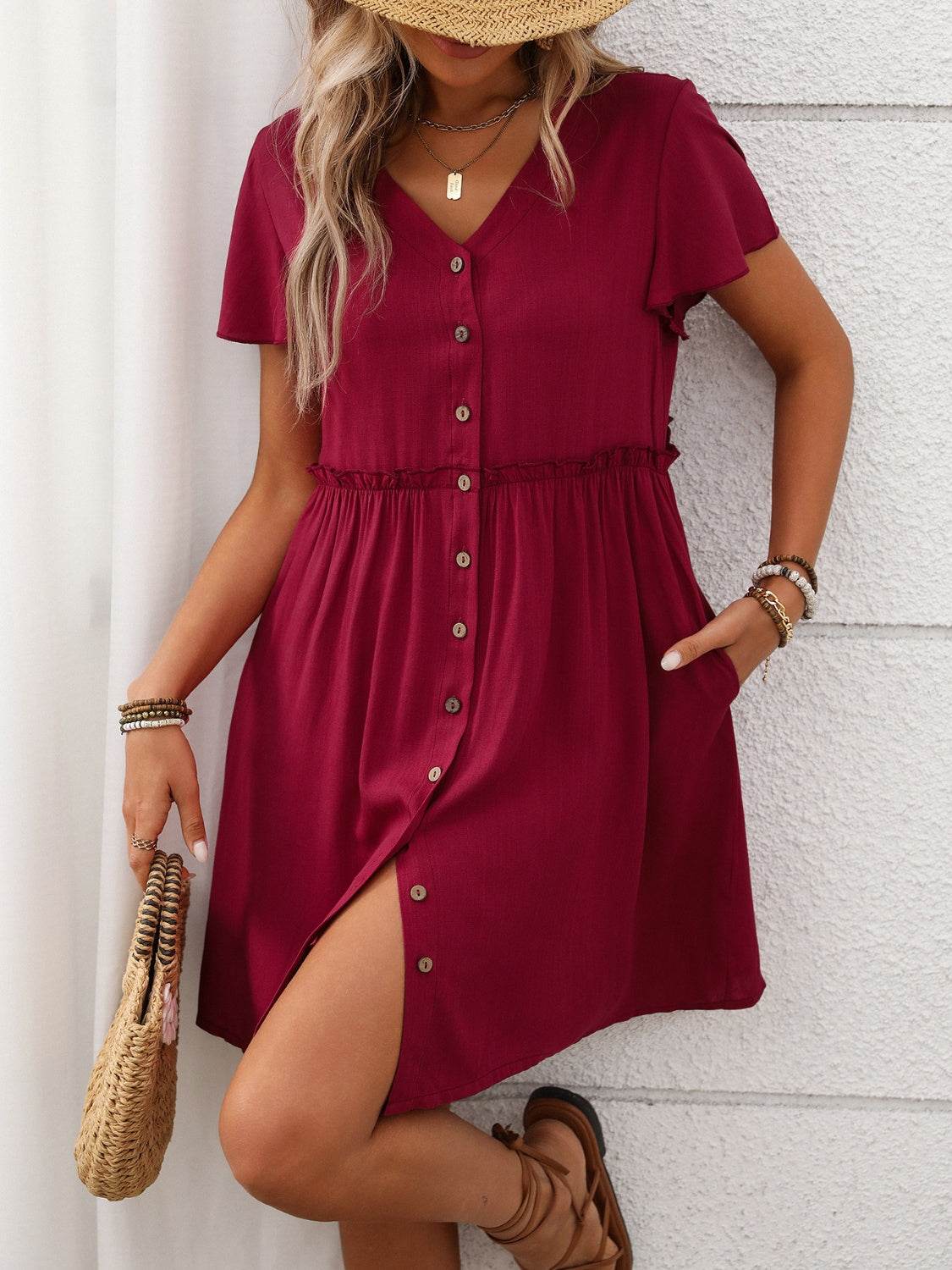 Button Front Flutter Sleeve Dress - UnLaced Boutique