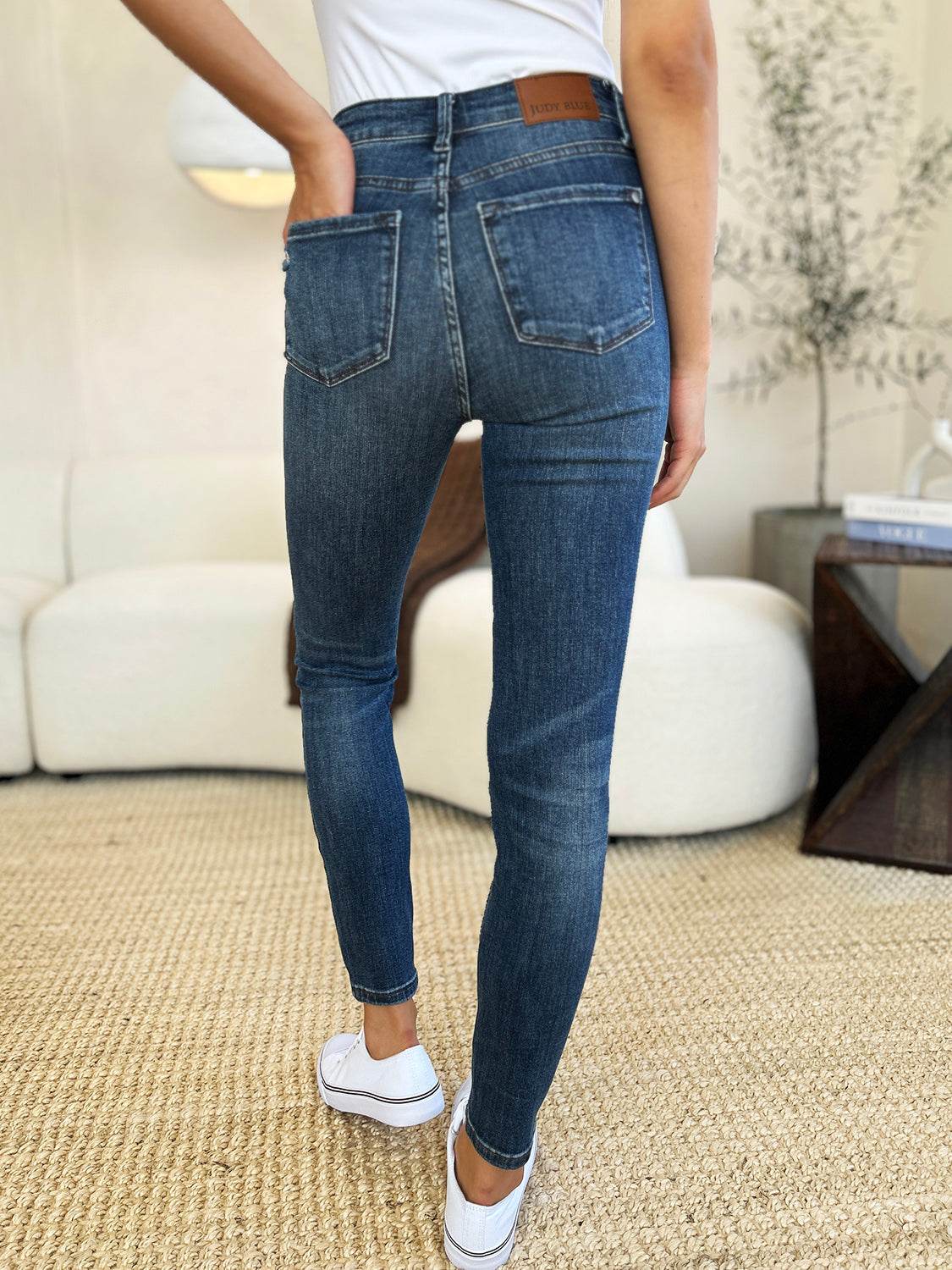 Judy Blue Full Size Mid Waist Distressed Slim Jeans - UnLaced Boutique