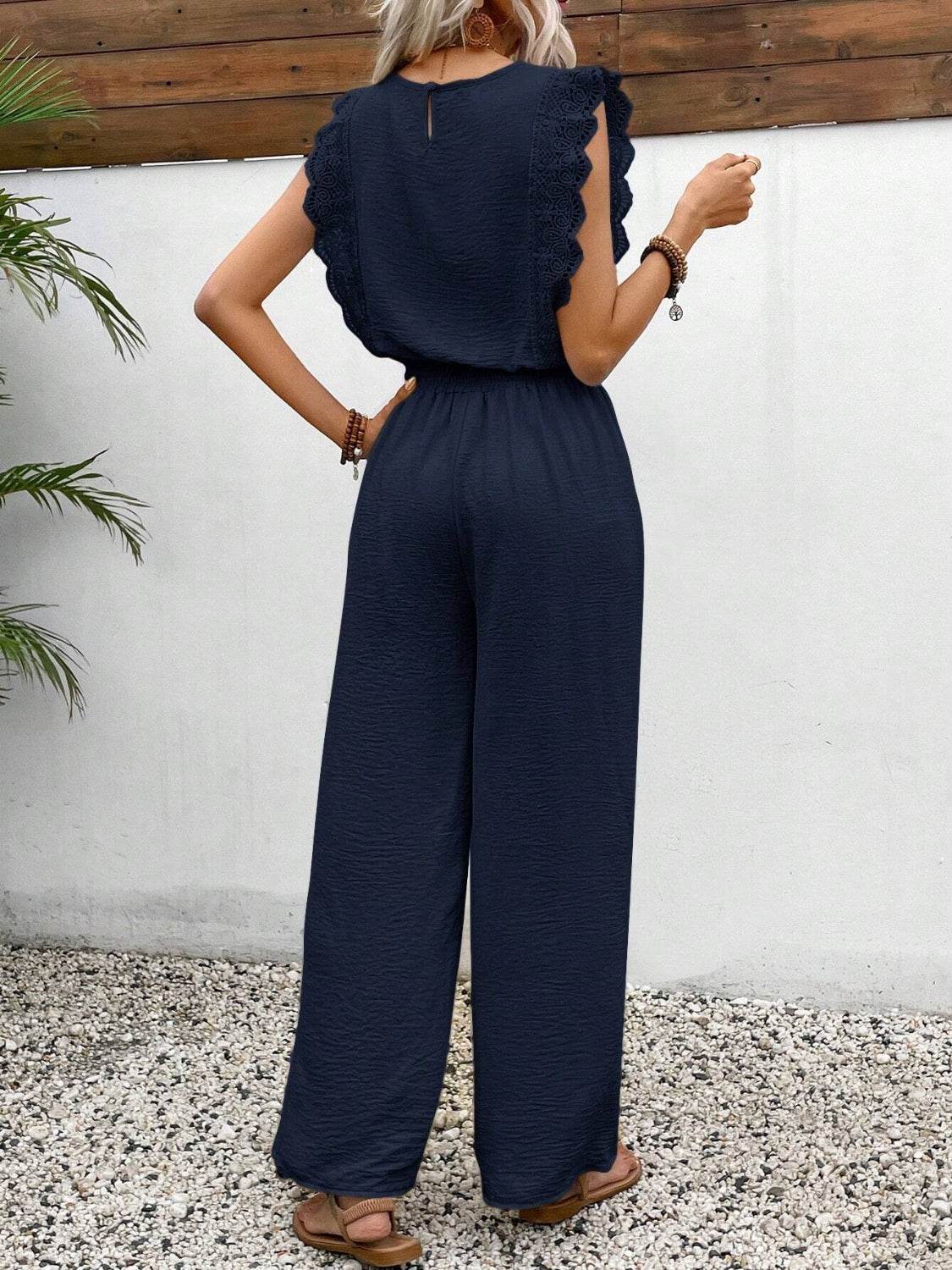 Lace Trim Round Neck Top and Pants Set - UnLaced Boutique
