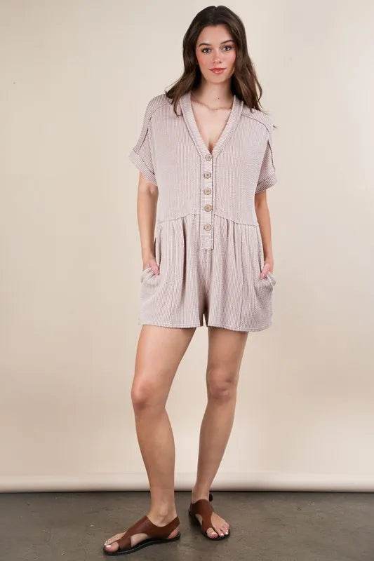 VERY J Two Tone Ribbed Knit Comfy Casual Romper - UnLaced Boutique