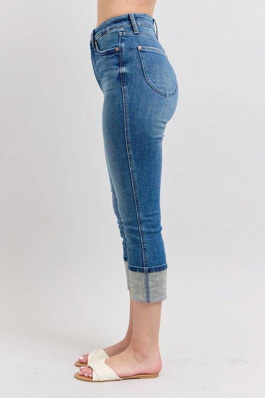 Judy Blue Full Size Skinny Cuff Capris Jeans with Pockets Plus Size - UnLaced Boutique