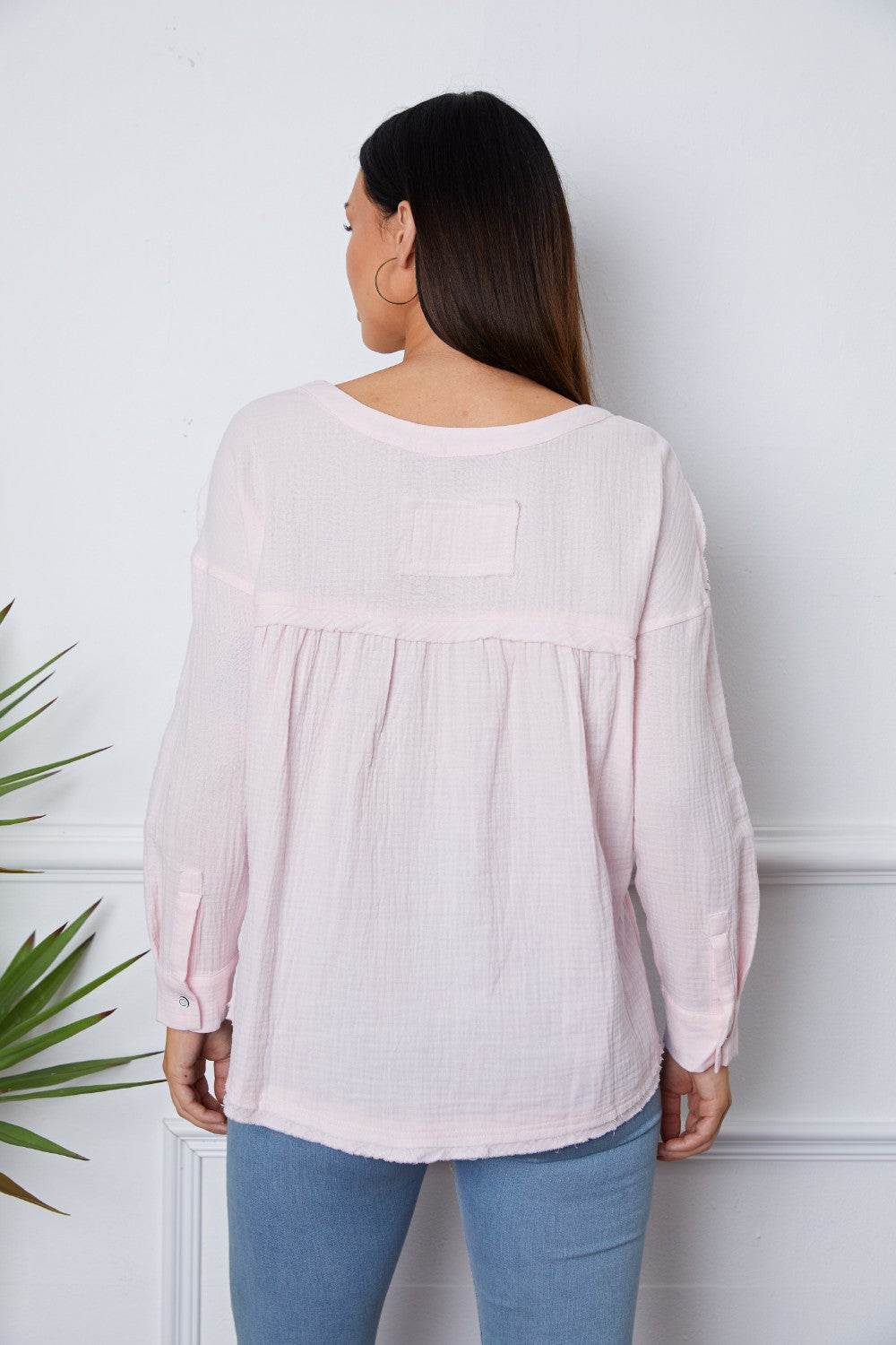 Texture Half Button Raw Hem Top - UnLaced Boutique