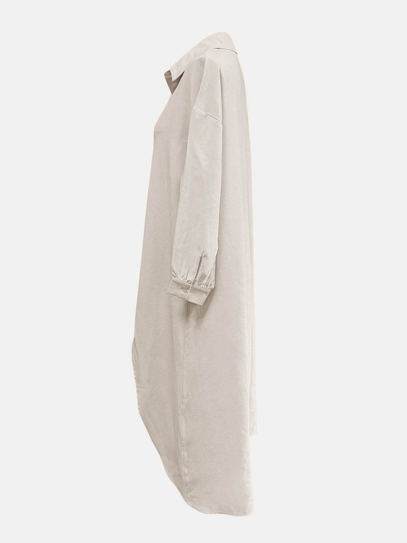 Full Size High-Low Collared Neck Long Sleeve Shirt - UnLaced Boutique