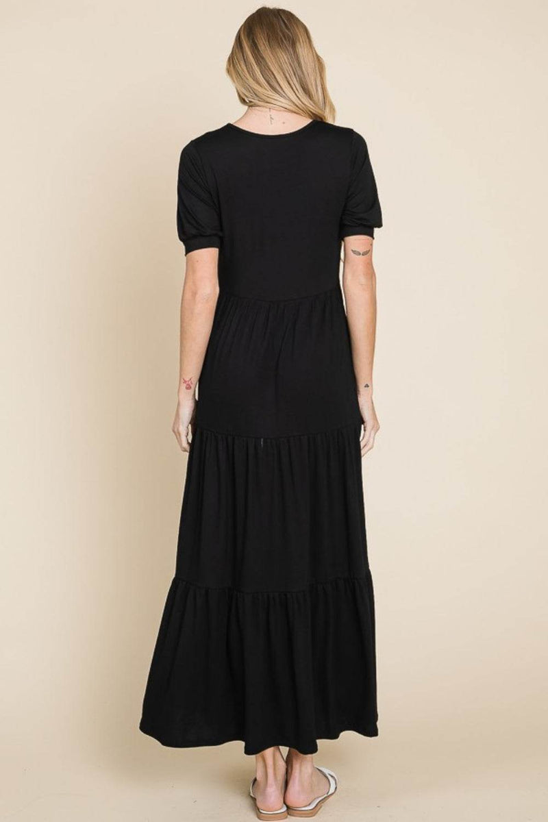 BOMBOM Short Sleeve Tiered Maxi Dress - UnLaced Boutique