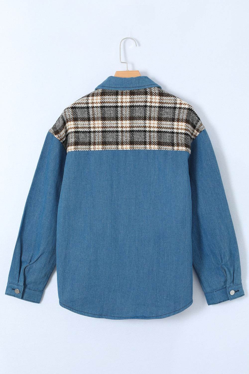 Plaid Pocketed Button Up Denim Jacket - UnLaced Boutique